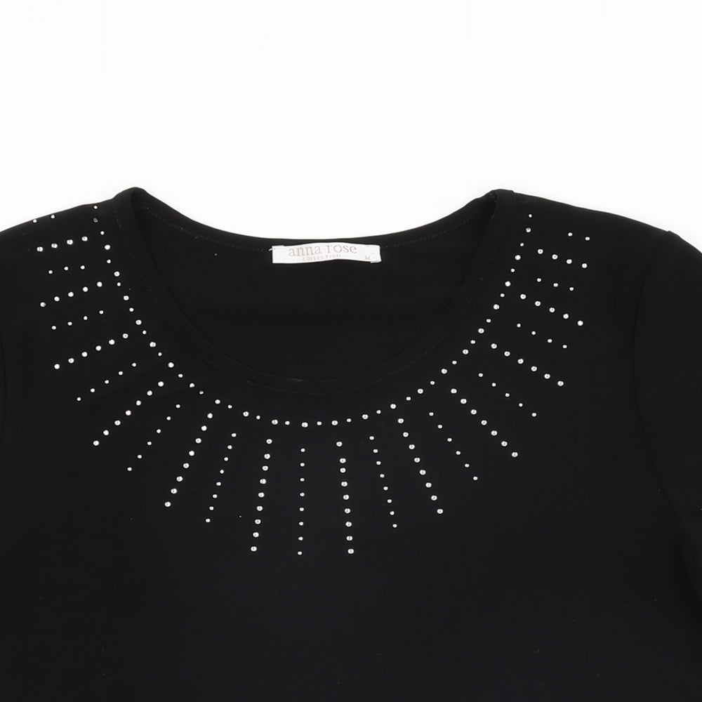 Anna Rose Womens Black Polyester Basic T-Shirt Size M Round Neck