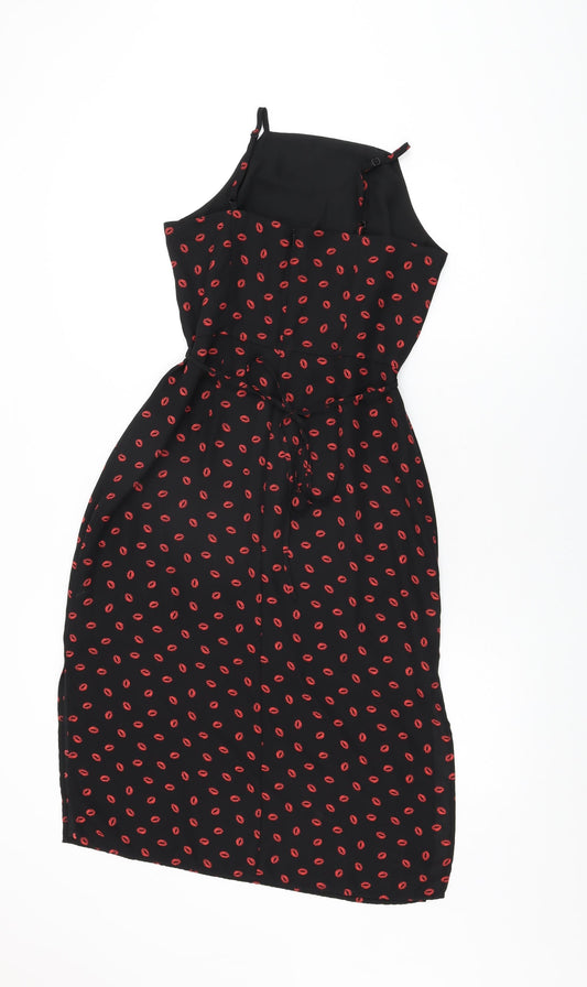 Oasis Womens Black Geometric Polyester Shift Size 10 Square Neck Zip