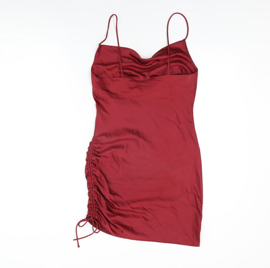Topshop Womens Red Polyester Bodycon Size 6 Cowl Neck Drawstring
