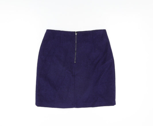 Marks and Spencer Womens Blue Polyester A-Line Skirt Size 8 Zip