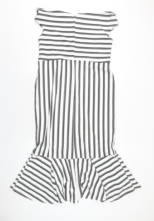 Simply Be Womens White Striped Polyester A-Line Size 18 Off the Shoulder Pullover