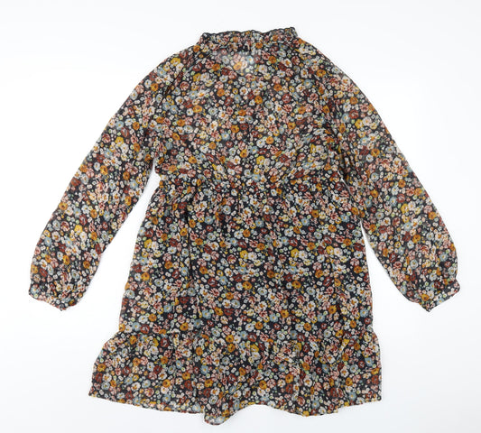 Zara Womens Multicoloured Floral Polyester A-Line Size M V-Neck Pullover
