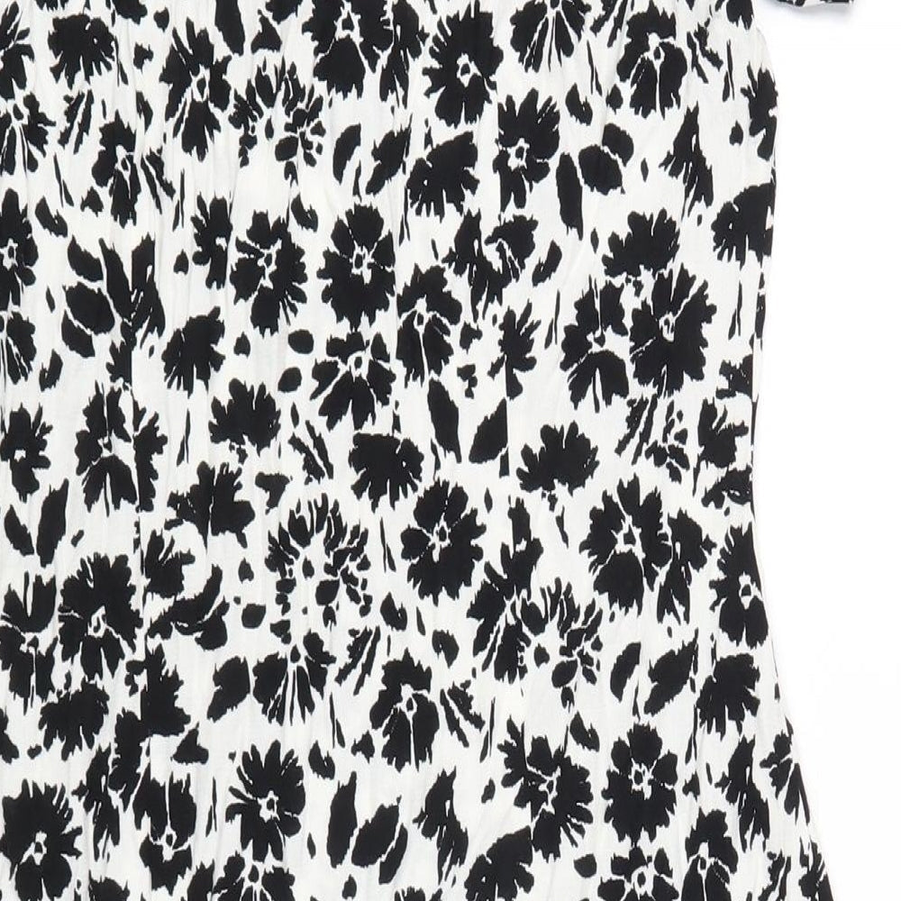 Marks and Spencer Womens White Floral Viscose A-Line Size 10 Round Neck Zip