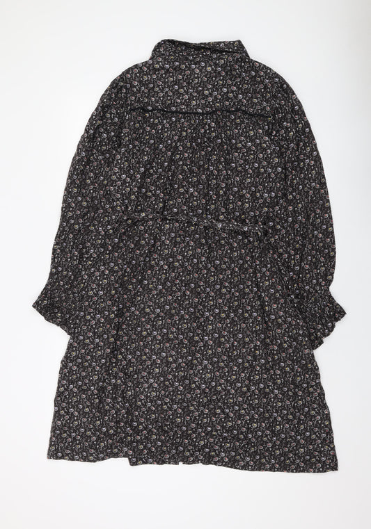 NEXT Womens Grey Geometric Viscose A-Line Size 16 Collared Button