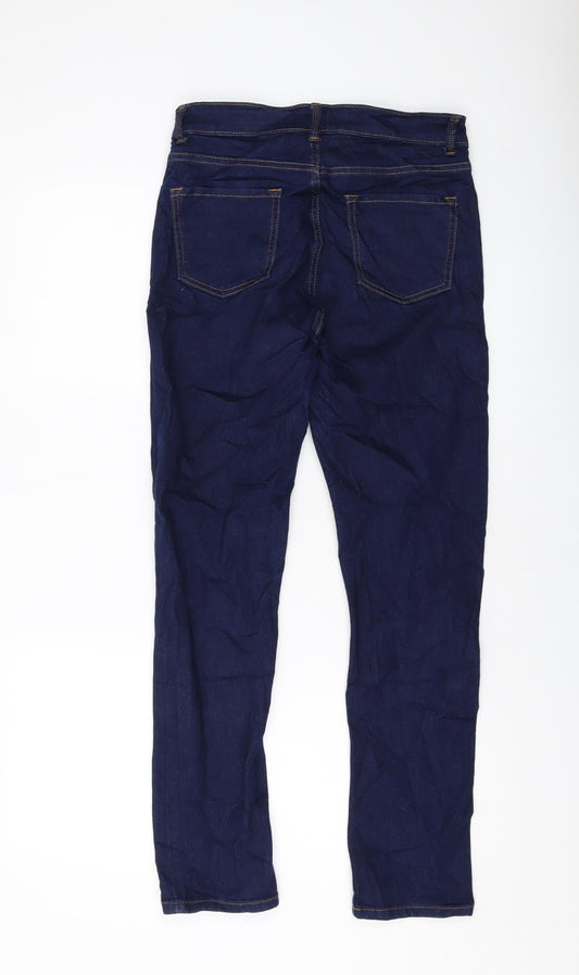Marks and Spencer Womens Black Cotton Straight Jeans Size 10 L28 in Slim Button