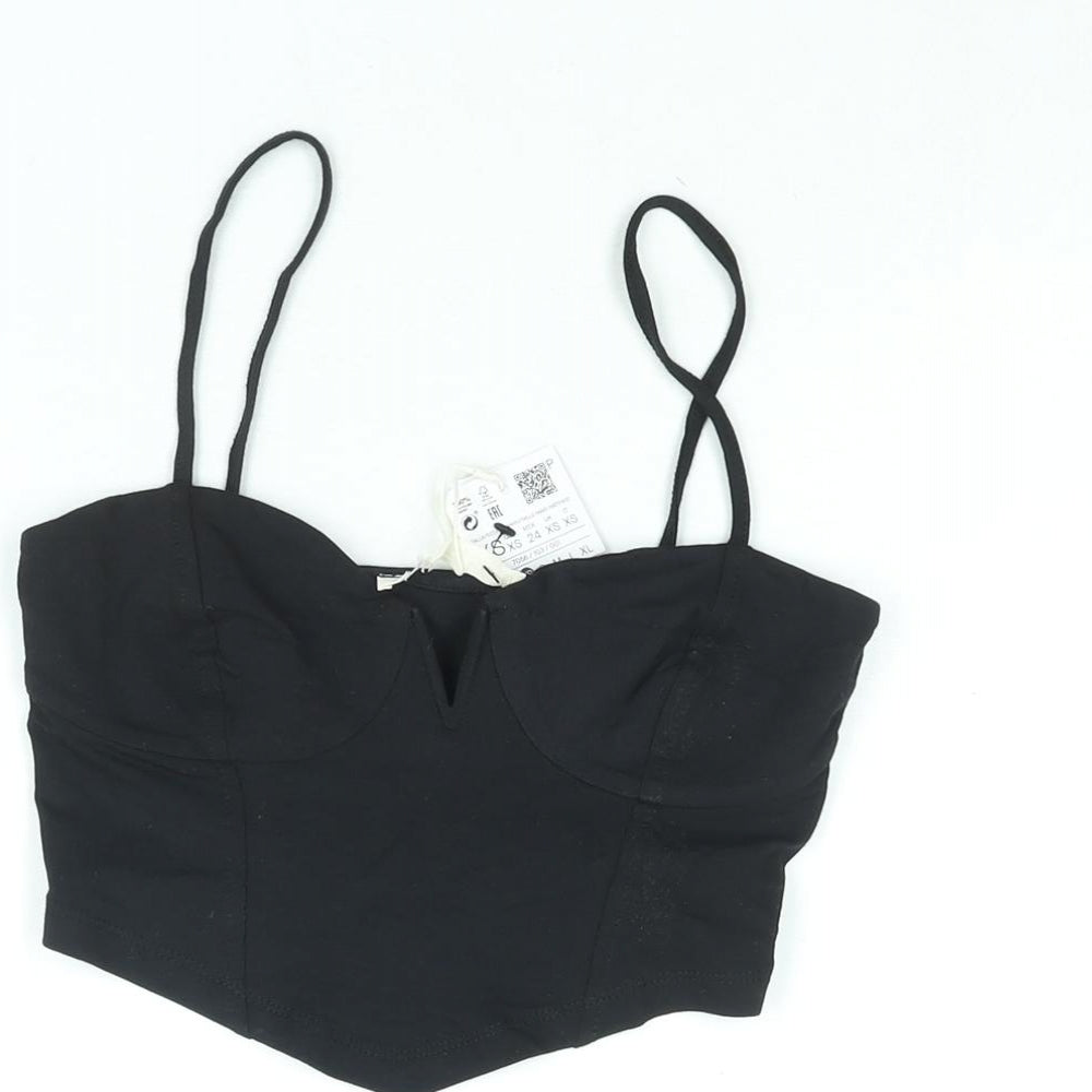 Stradivarius Womens Black Cotton Cropped Blouse Size XS Sweetheart