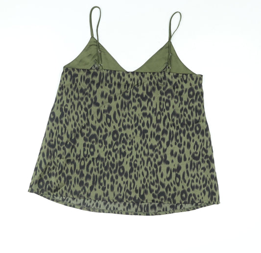 Apricot Womens Green Animal Print Polyester Camisole Blouse Size 10 V-Neck - Leopard Print