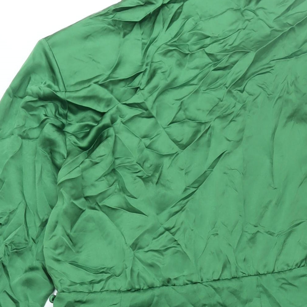 Zara Womens Green Polyester Shirt Dress Size S Collared Zip - Rouched Button