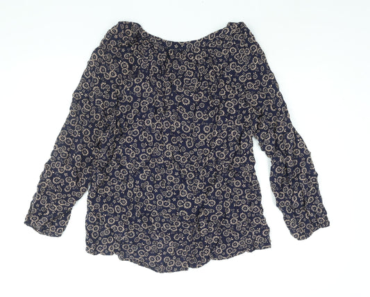 Dunnes Stores Womens Blue Geometric Viscose Basic Blouse Size 16 V-Neck