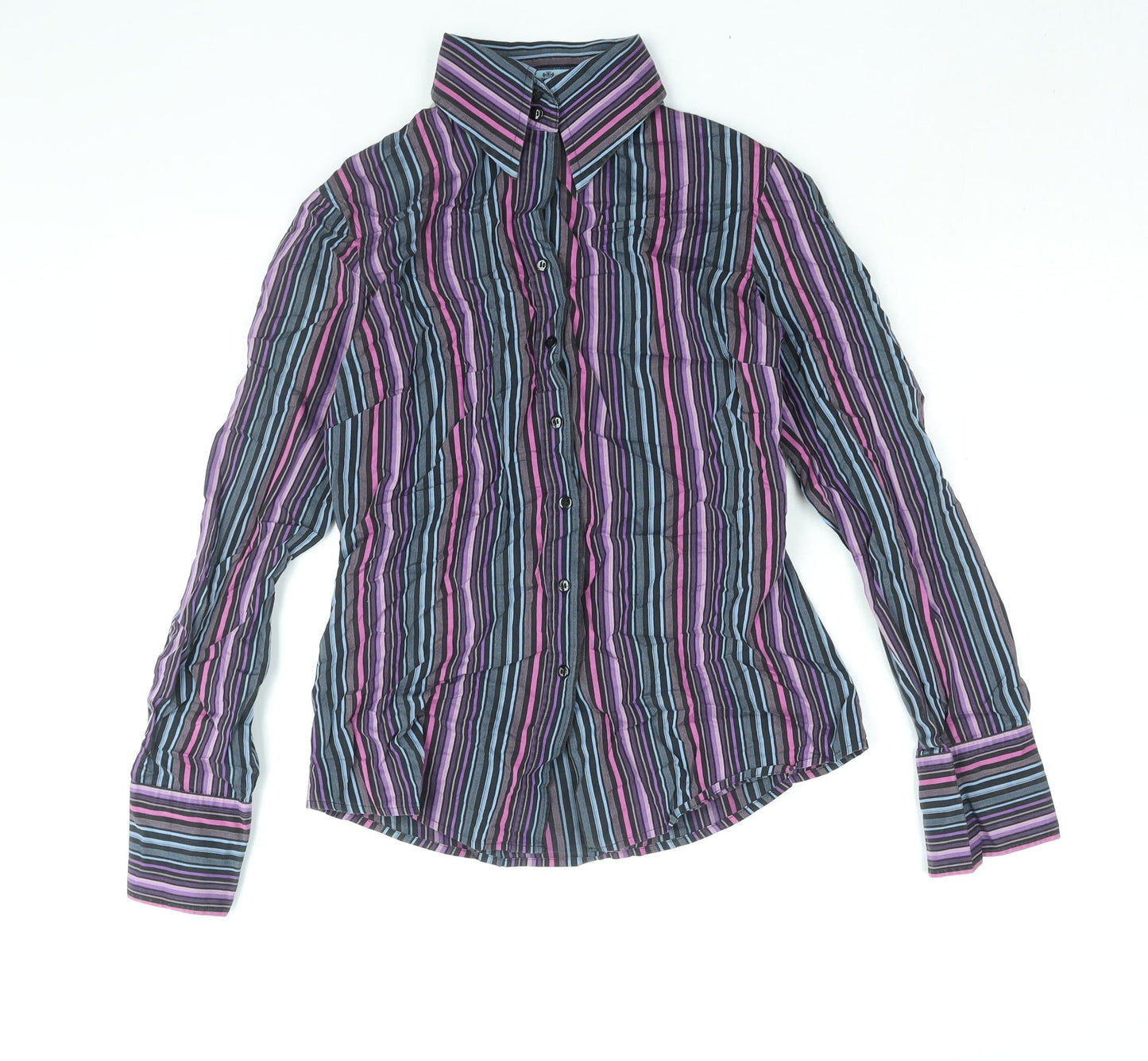 Massimo Womens Multicoloured Striped Cotton Basic Button-Up Size 8 Collared
