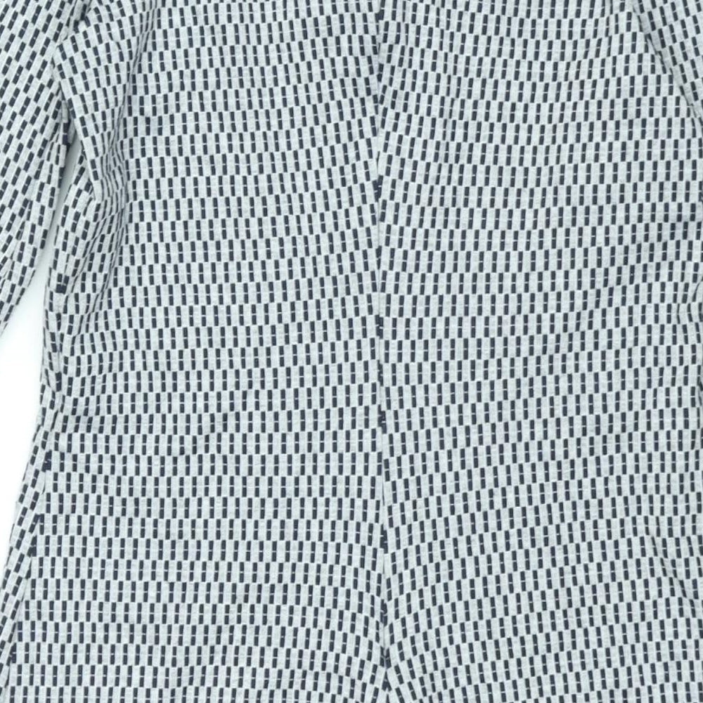 Brand and care label for ESPRIT women’s grey check polyester bodycon, size M, round neck zip