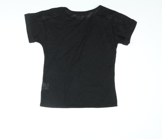 Brave Soul Womens Black Polyester Basic Blouse Size S Round Neck - Embroidered