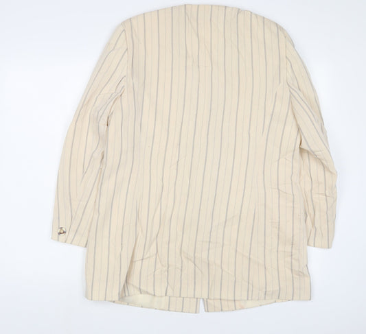 Precis Womens Beige Striped Jacket Blazer Size 16 Button