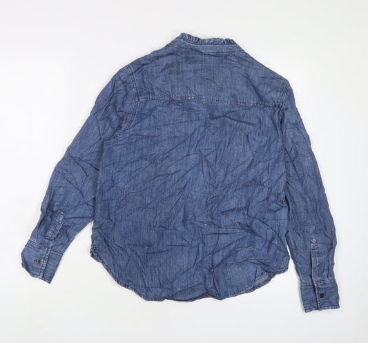 Marks and Spencer Womens Blue Cotton Basic Button-Up Size 10 Crew Neck