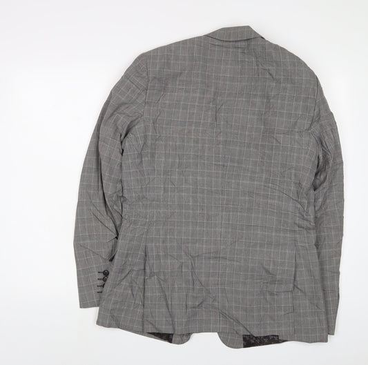 Limehaus Mens Grey Plaid Polyester Jacket Suit Jacket Size 40 Regular