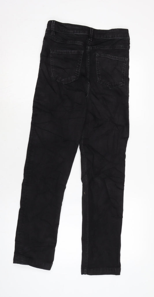 Marks and Spencer Womens Black Cotton Blend Straight Jeans Size 8 L29 in Regular Zip