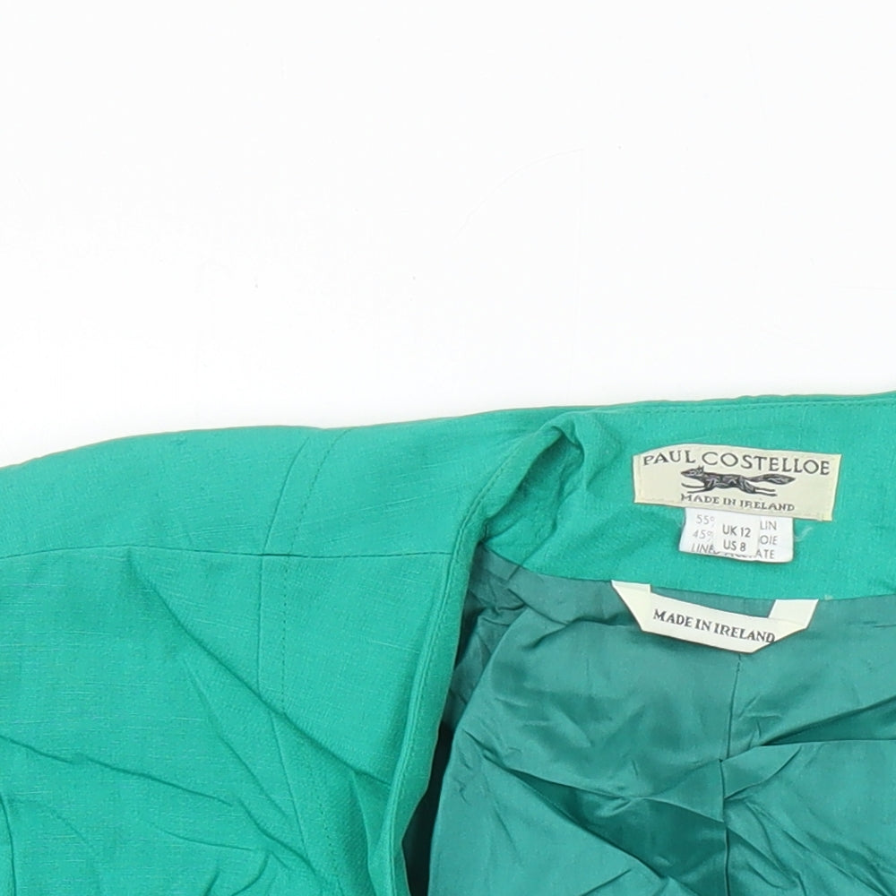 Paul Costelloe Womens Green Linen Tunic Blouse Size 12 V-Neck
