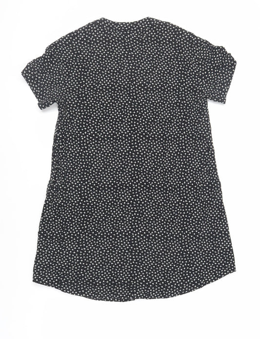 H&M Womens Black Floral Viscose A-Line Size 4 V-Neck Button