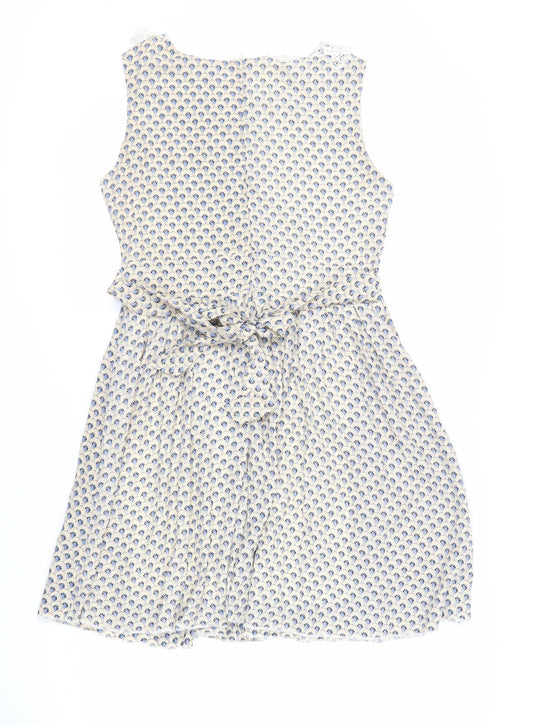 Shikka London Womens Beige Geometric Polyester Fit & Flare Size 10 Collared Zip