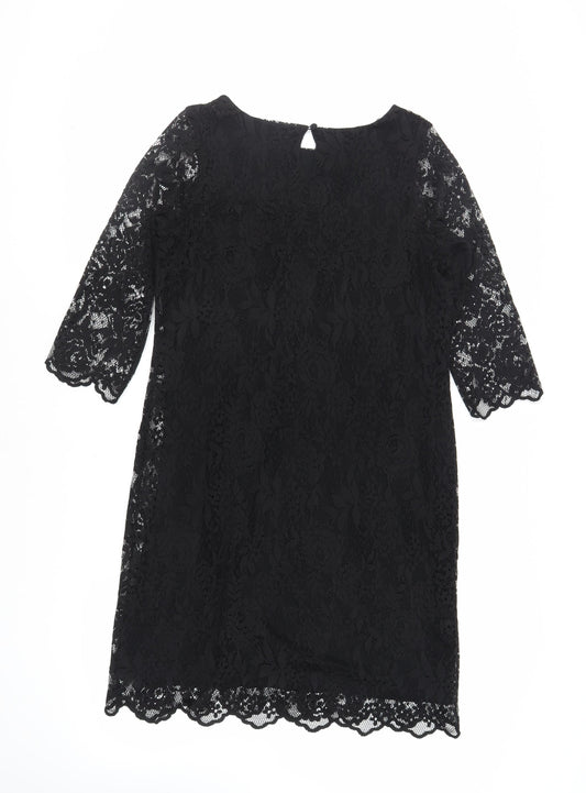 Marks and Spencer Womens Black Viscose Sheath Size 14 Boat Neck Button