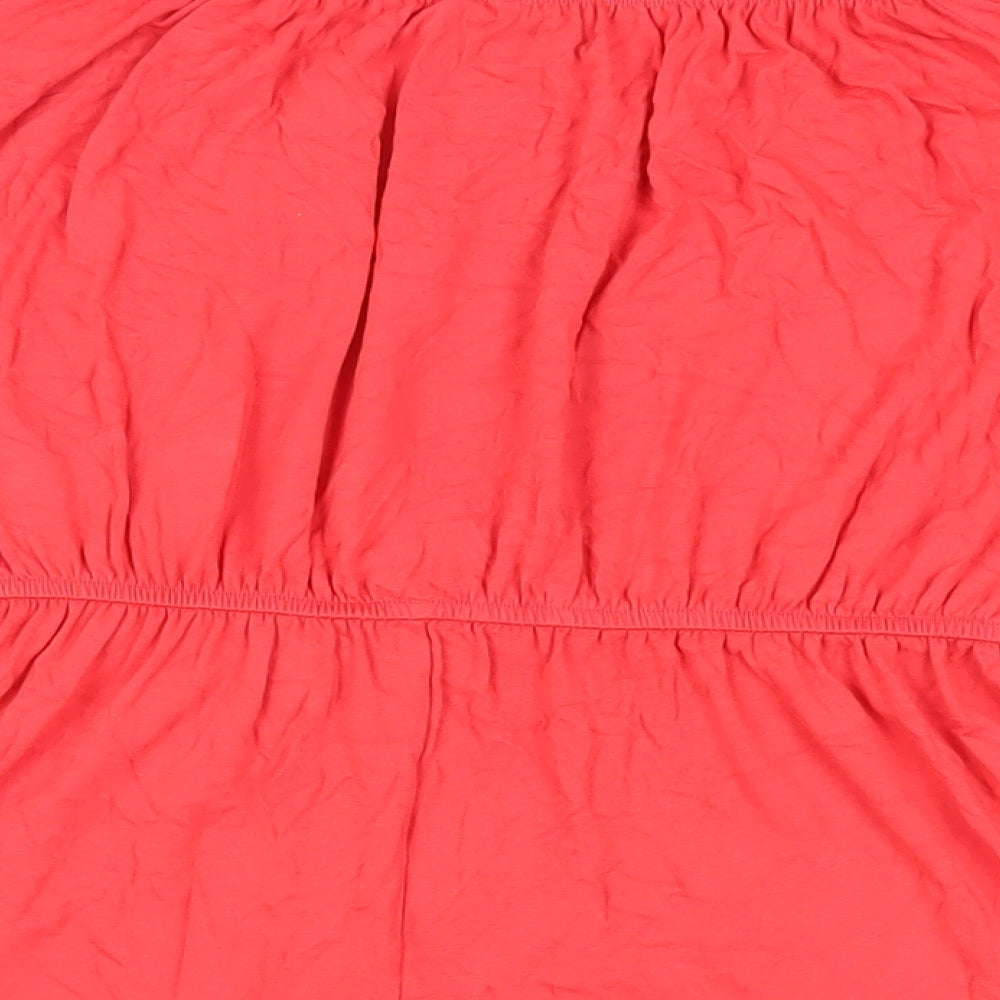 Brand and care label for ASOS women’s red viscose playsuit one-piece, size UK 10, pullover - elasticated waist
