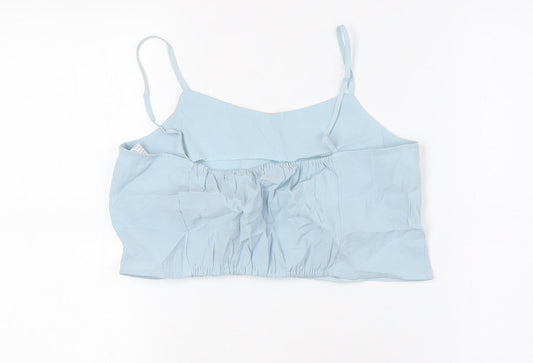Zara Girls Blue Modal Cropped Button-Up Size 13-14 Years Scoop Neck