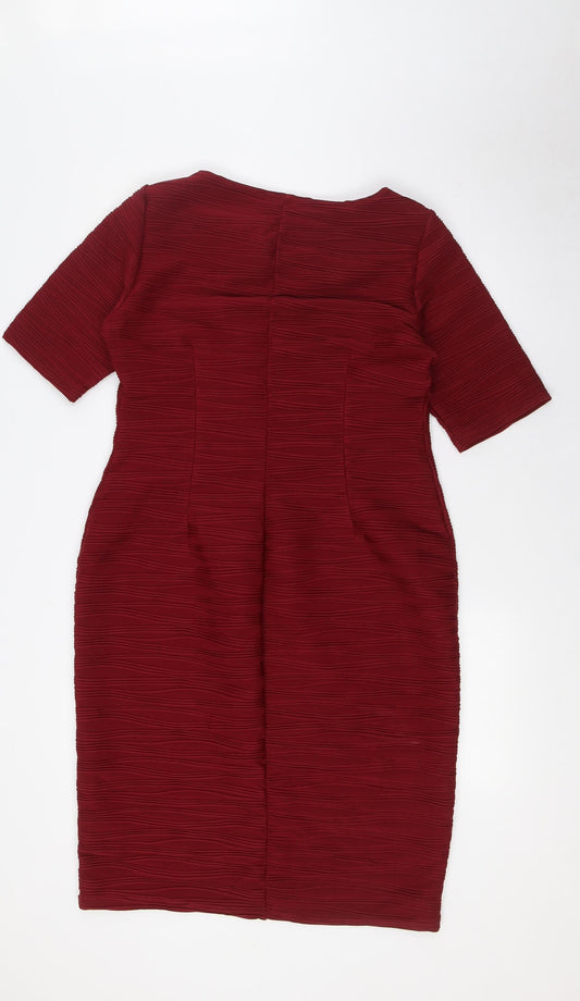 Kaleidoscope Womens Red Polyester Pencil Dress Size 14 Boat Neck - Textured