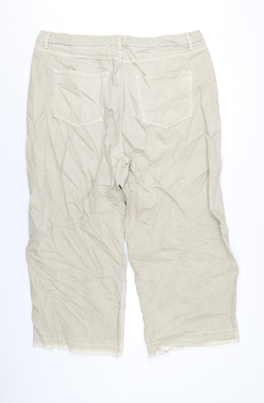Marks and Spencer Womens Beige Cotton Wide-Leg Jeans Size 22 L26 in Regular Zip