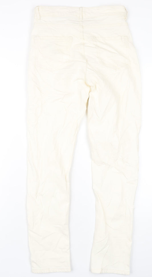 Marks and Spencer Womens Ivory Cotton Straight Jeans Size 8 L30 in Slim Zip