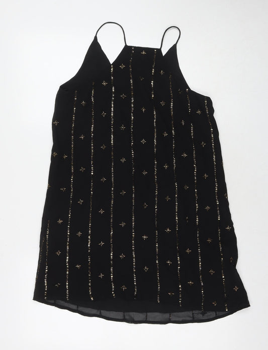 LOFT Womens Black Polyester A-Line Size XS Round Neck Pullover - Sequin Detail