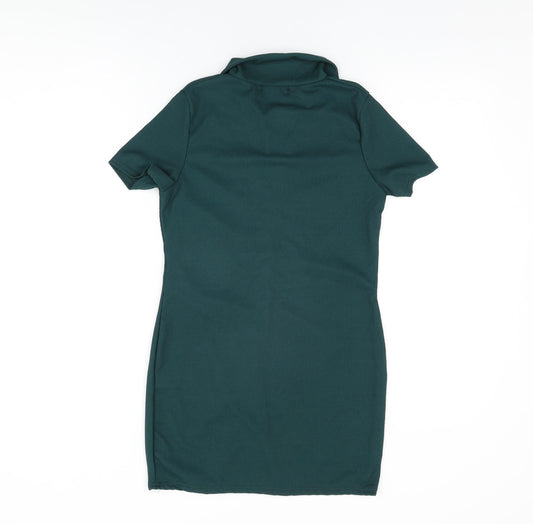 Just Your Outfit Womens Green Polyester Bodycon Size M Collared Button