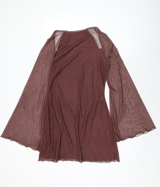 Cider Womens Brown Floral Polyester Shift Size L Square Neck Pullover