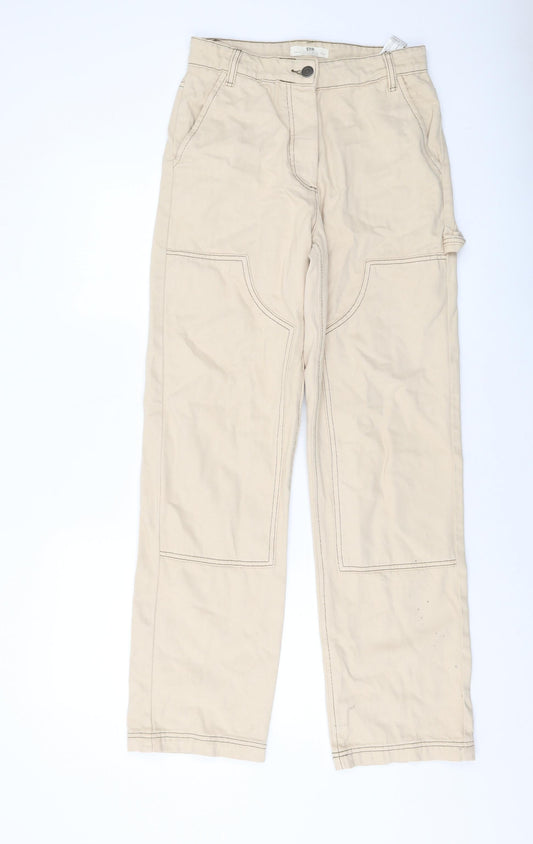 Stradivarius Womens Beige Cotton Straight Jeans Size 8 L31 in Regular Button