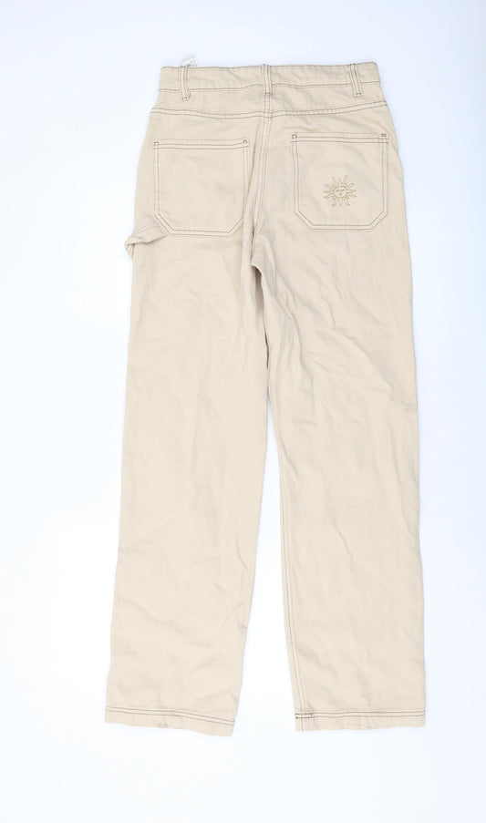 Stradivarius Womens Beige Cotton Straight Jeans Size 8 L31 in Regular Button