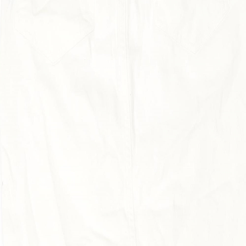 Brand and care label for ASOS women’s ivory cotton straight & pencil skirt, size UK 6, button