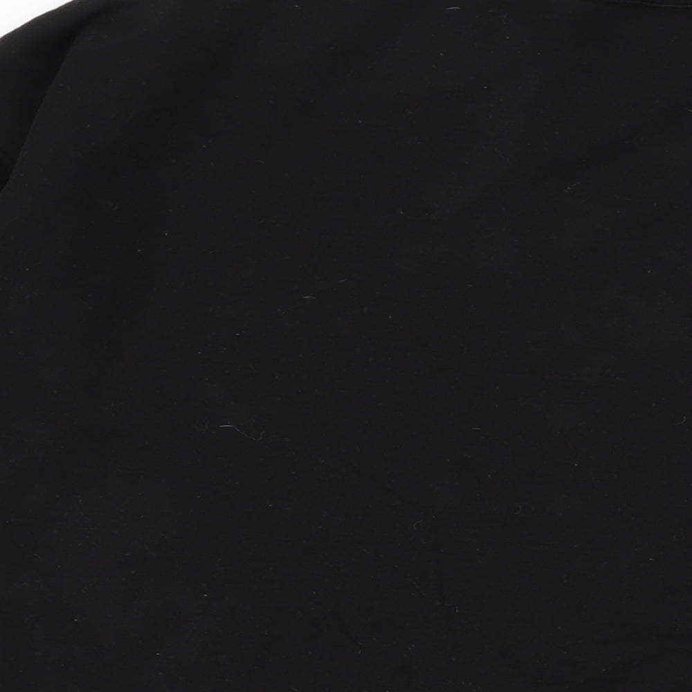 Brand and care label for Kirkland men’s black polyester pullover sweatshirt, size 2XL