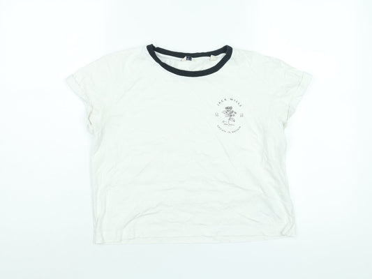Jack Wills Womens White Cotton Basic T-Shirt Size 10 Round Neck - Floral Logo Print