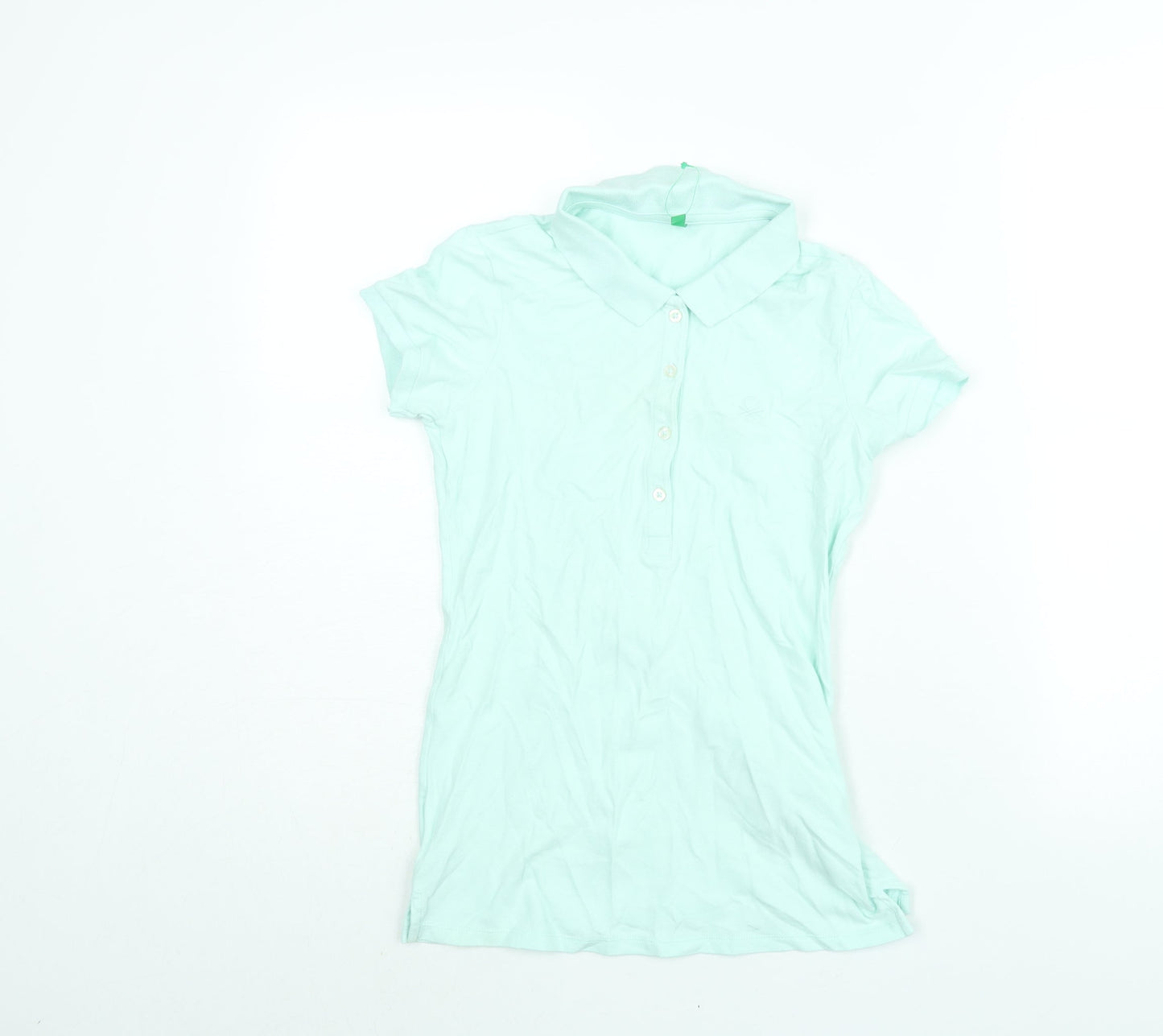 United Colors of Benetton Womens Blue Cotton Basic Polo Size XS Collared