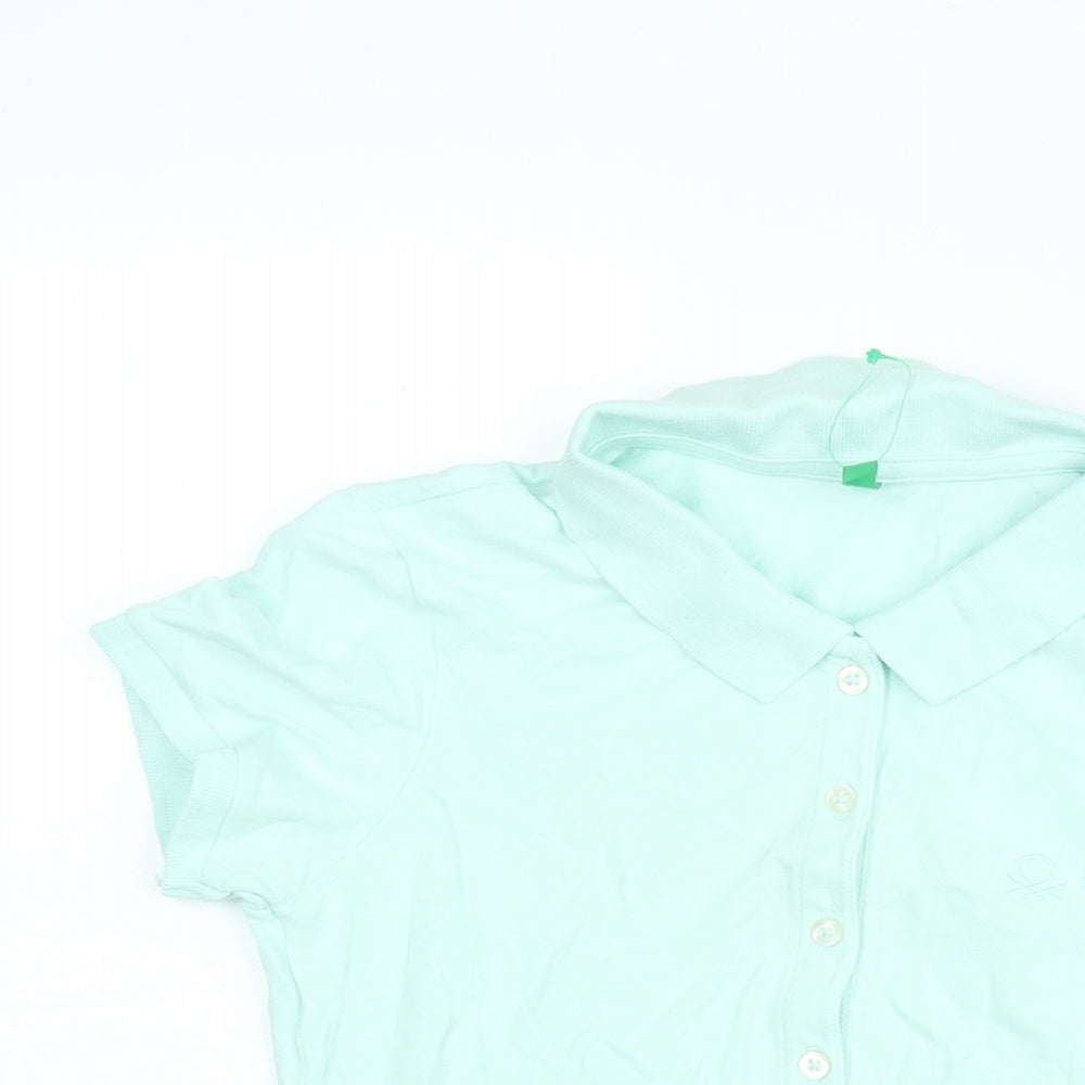 United Colors of Benetton Womens Blue Cotton Basic Polo Size XS Collared