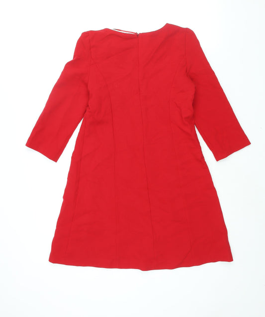 Zara Womens Red Polyester A-Line Size S Round Neck Zip