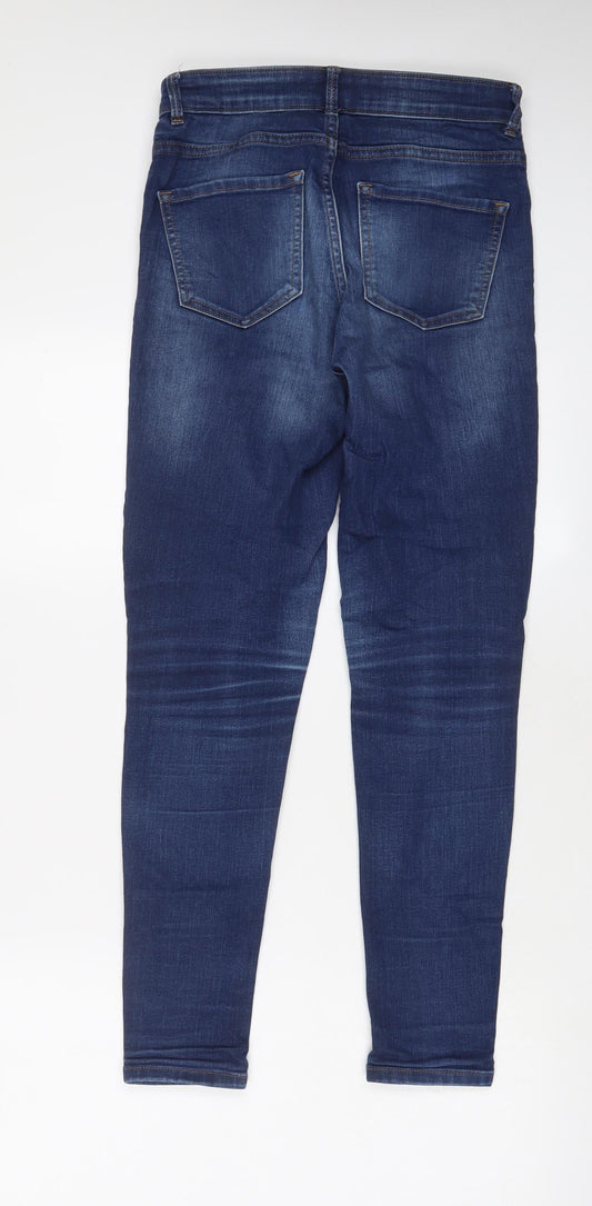 Marks and Spencer Womens Blue Cotton Skinny Jeans Size 8 L28 in Regular Zip