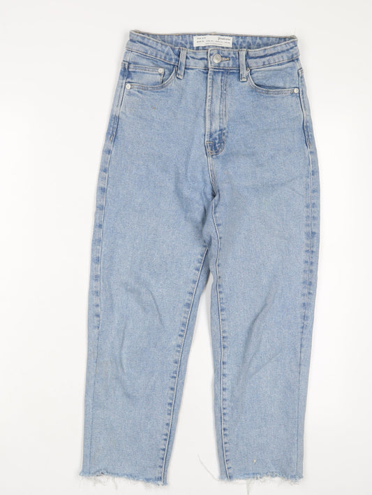 Stradivarius Womens Blue Cotton Straight Jeans Size 6 L21 in Regular Zip