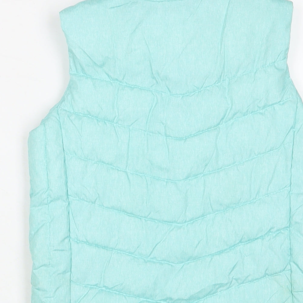 Brand and care label for Gap girls’ blue gilet jacket, size 12, years zip