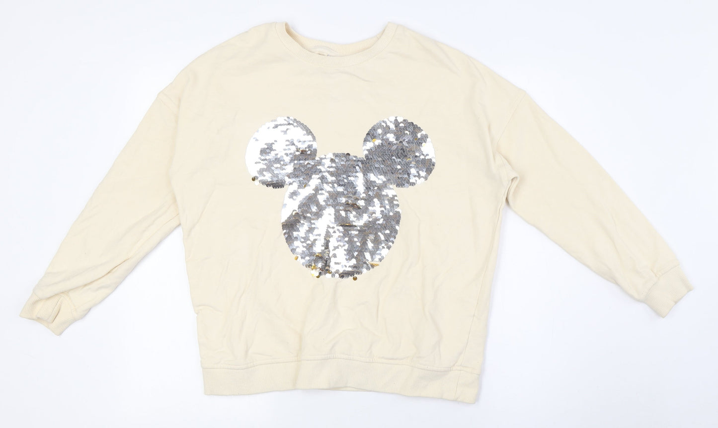 Disney Womens Ivory Cotton Pullover Sweatshirt Size 10 - mickey mouse