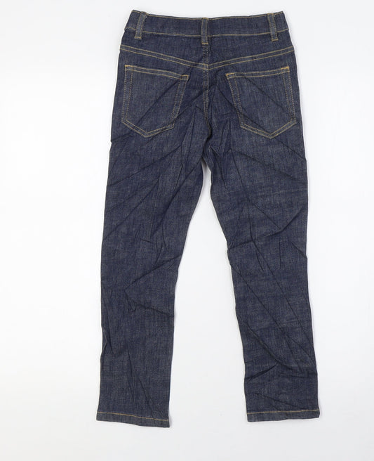 Marks and Spencer Girls Blue Cotton Straight Jeans Size 5-6 Years L22 in Regular Zip