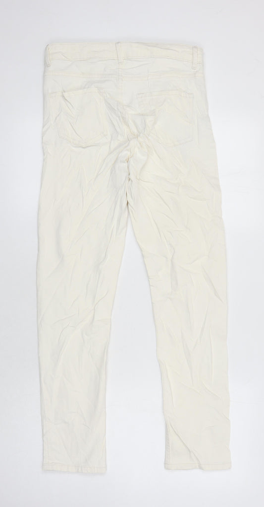 M&S Womens Ivory Cotton Tapered Jeans Size 10 L26 in Regular