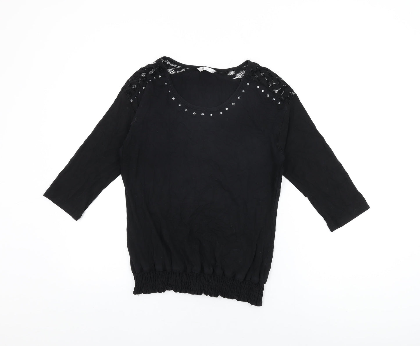 Klass Womens Black Viscose Basic T-Shirt Size S Round Neck