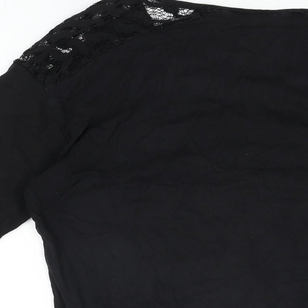 Klass Womens Black Viscose Basic T-Shirt Size S Round Neck