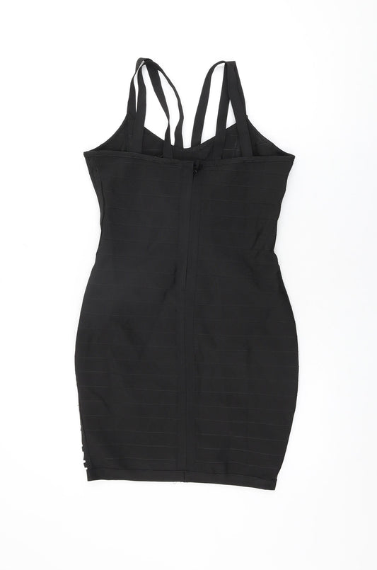 Missguided Womens Black Polyester Bodycon Size M V-Neck Zip