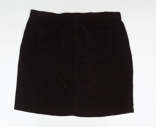 John Lewis Womens Brown Cotton A-Line Skirt Size 14 Zip